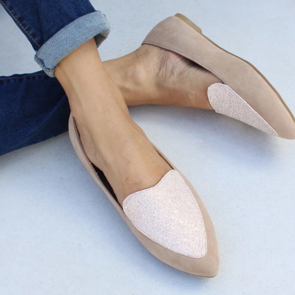 Champagne Ballet Flat with Glittery Heart